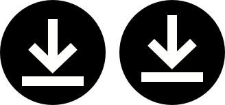 Two images of a white arrow that points down to a white horizontal line segment within a black disk. The glyph on the left is geometrically centered and the one on the right is optically centered.