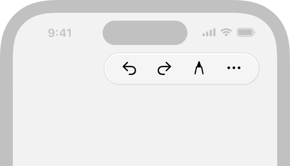 A graphic that shows a toolbar with four buttons that all share a background: Undo, Redo, Markup, and More.