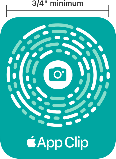 An App Clip Code that uses the badge design and has a minimum diameter of 3/4 inch \(1.9 cm\).
