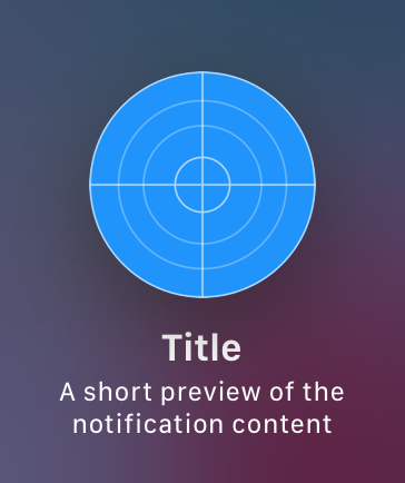 An illustration that represents a short look notification from a generic app. It includes a large primary image in the center, a title, and a short preview of the notification content.