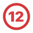 A red number twelve, inside a red circle.