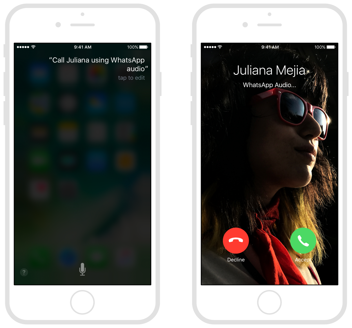 Initiating an audio call from Siri