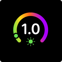 The number one point zero in white text, surrounded by a partial circle that begins at about the 8:00 position and ends at about the 4:00 position. The partial circle’s outline shades from green at the 8:00 position to violet the 4:00 position. A small green sun icon appears at about the 6:00 position.