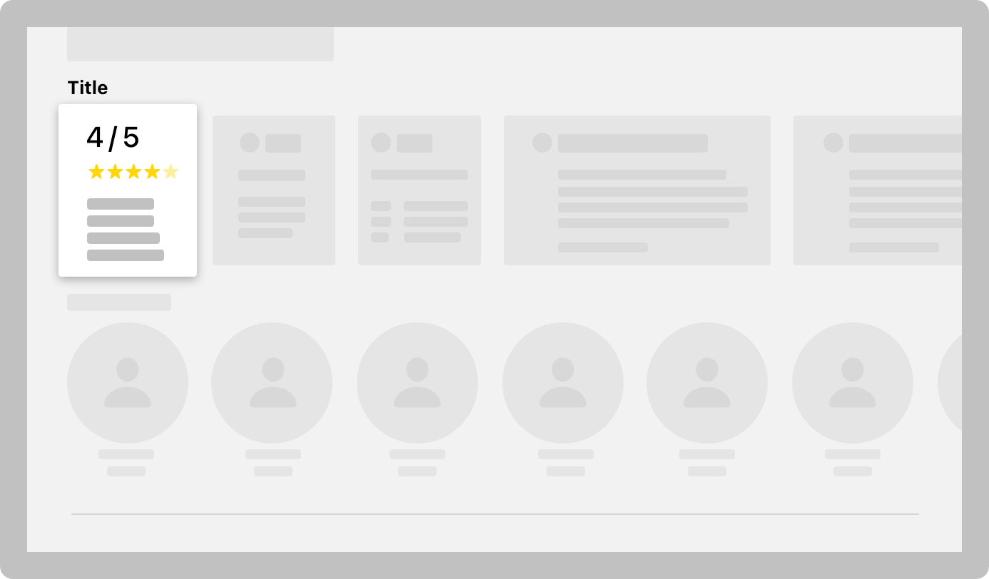 An illustration of an Apple TV screen that contains several cards, one of which is highlighted. Inside the highlighted card from the top, placeholder content shows the position of a rating and multiple lines of text.