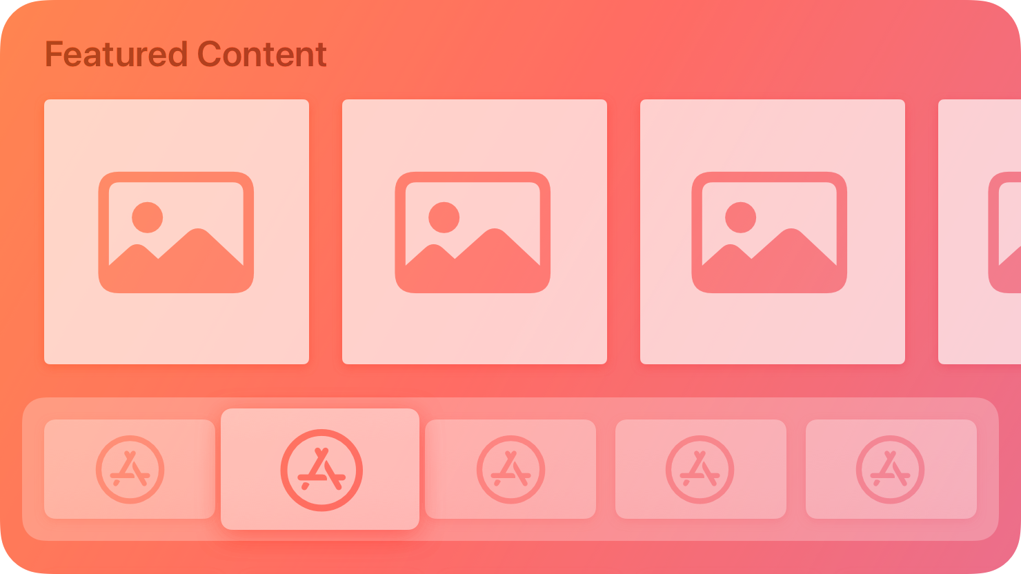 A stylized representation of a horizontal list of media previews above rows of Apple TV apps. The image is tinted red to subtly reflect the red in the original six-color Apple logo.