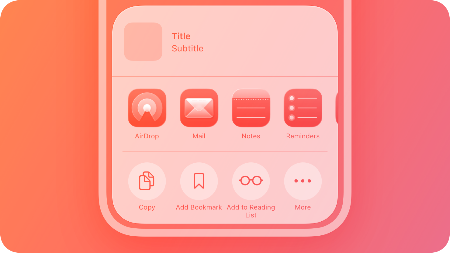 A stylized representation of an activity view or share sheet. The image is tinted red to subtly reflect the red in the original six-color Apple logo.
