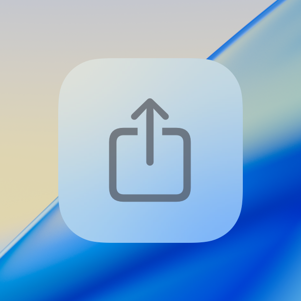 An illustration of a Share button with a translucent background material and a symbol. The symbol uses vibrant color and is clearly visible against the background material.