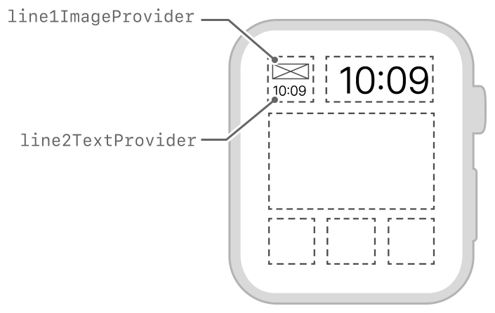 Diagram showing the layout of a small image positioned above a short line of text.