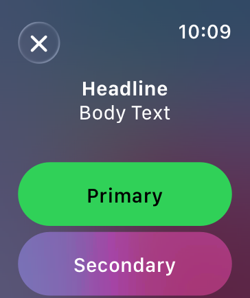 An illustration that represents a screen on Apple Watch, which includes capsule-shaped Primary and Secondary buttons.