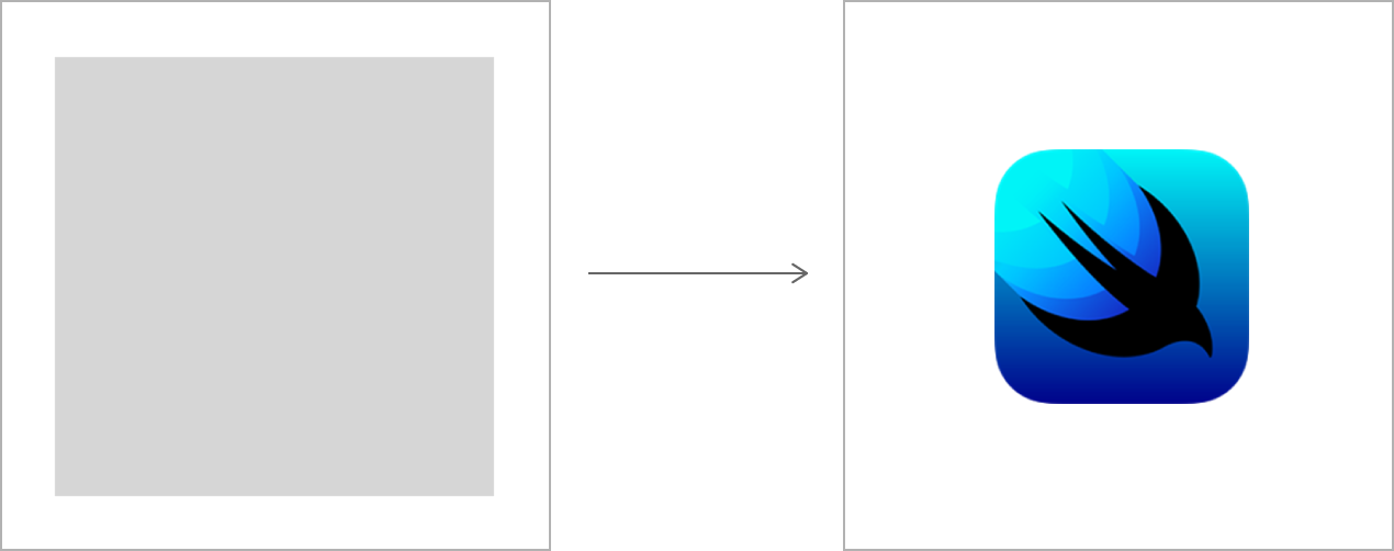 A diagram that shows a grey box on the left, the SwiftUI icon on the