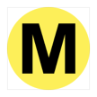The letter M, inside a yellow-filled circle.