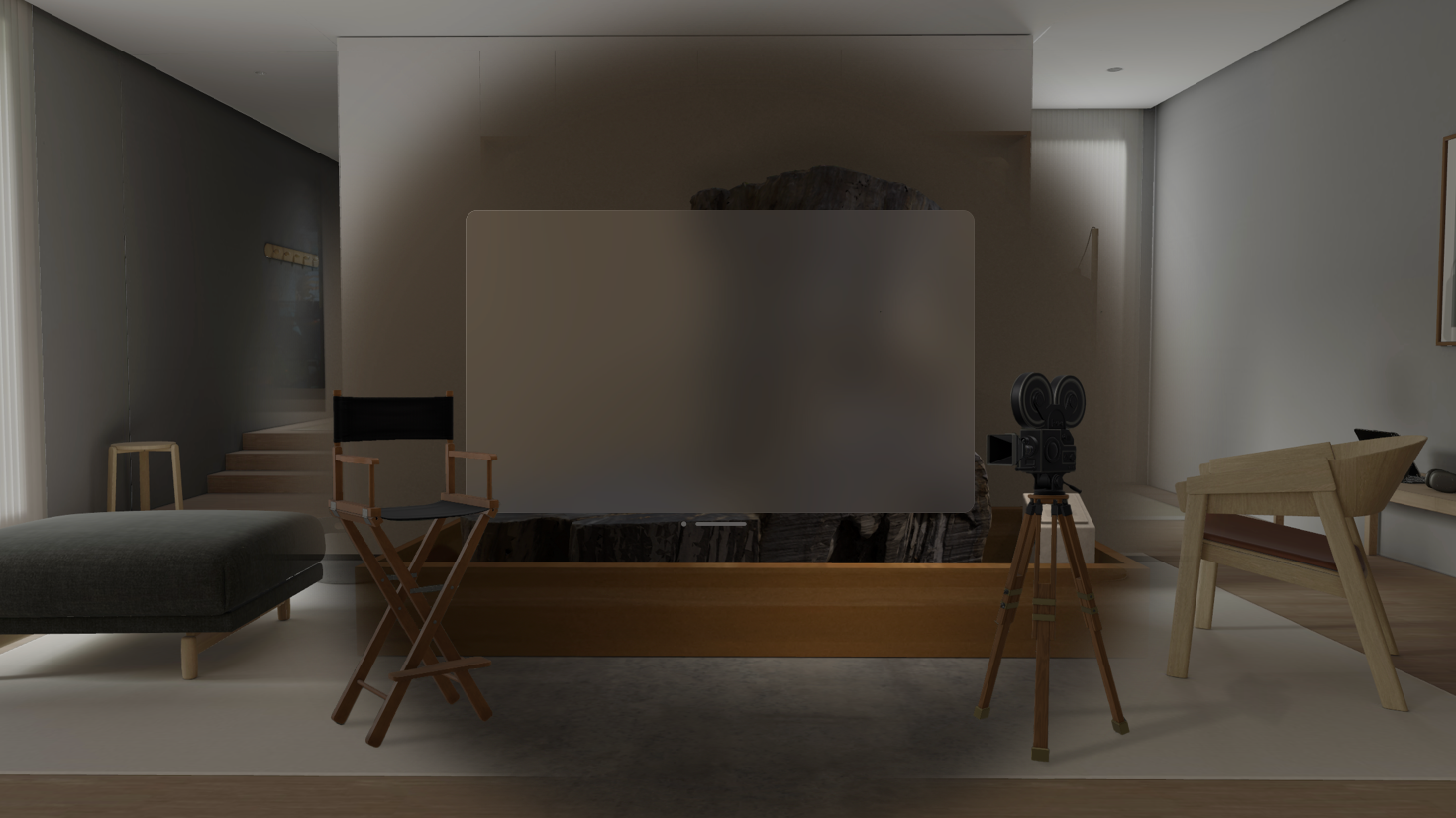 A screenshot of an app running in a Full Space using the progressive immersion style in visionOS.