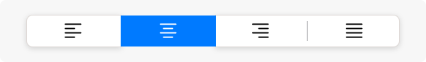 A partial screenshot of a segmented control that consists of four text-alignment options. The center alignment option is selected.