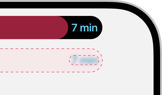 An illustration that shows a Live Activity with blurred text that's too far from the edge of the Dynamic Island.