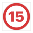 A red number fifteen, inside a red circle.