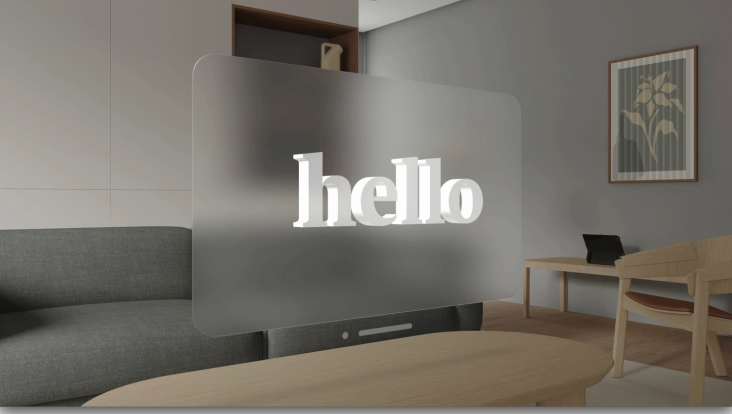 A screenshot that shows the incorrect placement of 3D text on a window in visionOS.