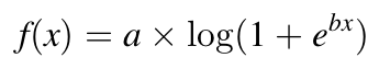 f(x) = a * log(1 + e^(b * x))