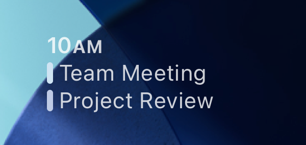 An image of the rectangular accessory Calendar widget. It displays the time of two simultaneous events and their titles.