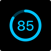 The number one eighty-five in blue text displayed within a blue circle. The circle’s outline is bright blue for eighty-five percent of the circumference and dull blue for fifteen percent, showing current progress.