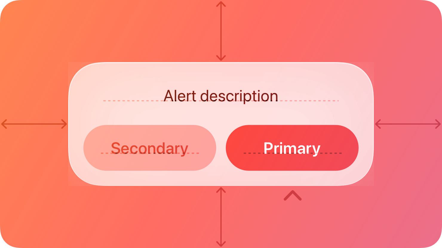 A stylized representation of an alert mockup that includes a title, description, primary button, and secondary button. The image is tinted red to subtly reflect the red in the original six-color Apple logo.