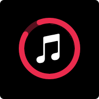 A white musical notes icon displayed within a red circle. The circle’s outline is bright red for about ninety percent of the circumference and dull red for about ten percent, showing current progress.