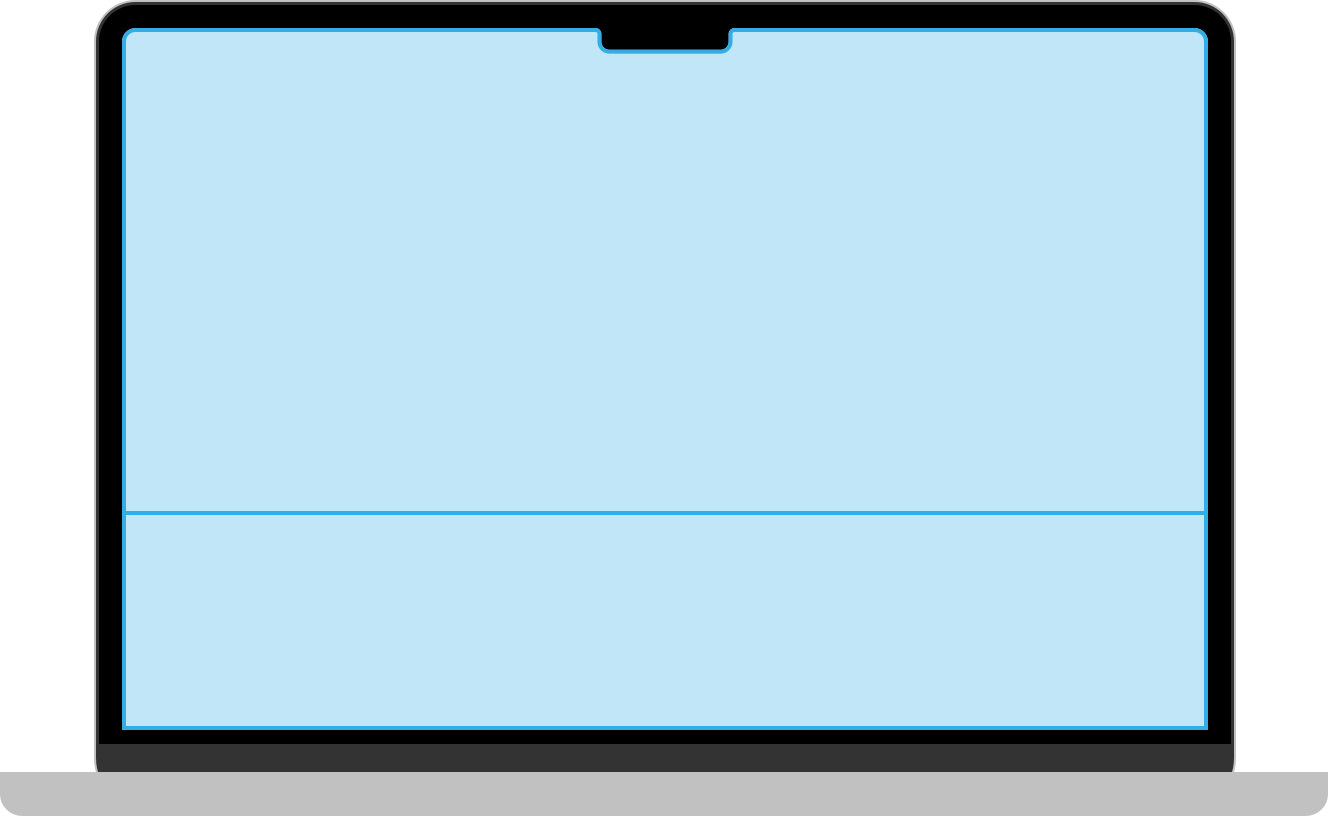 An illustration of a laptop screen that shows two panes stacked vertically.