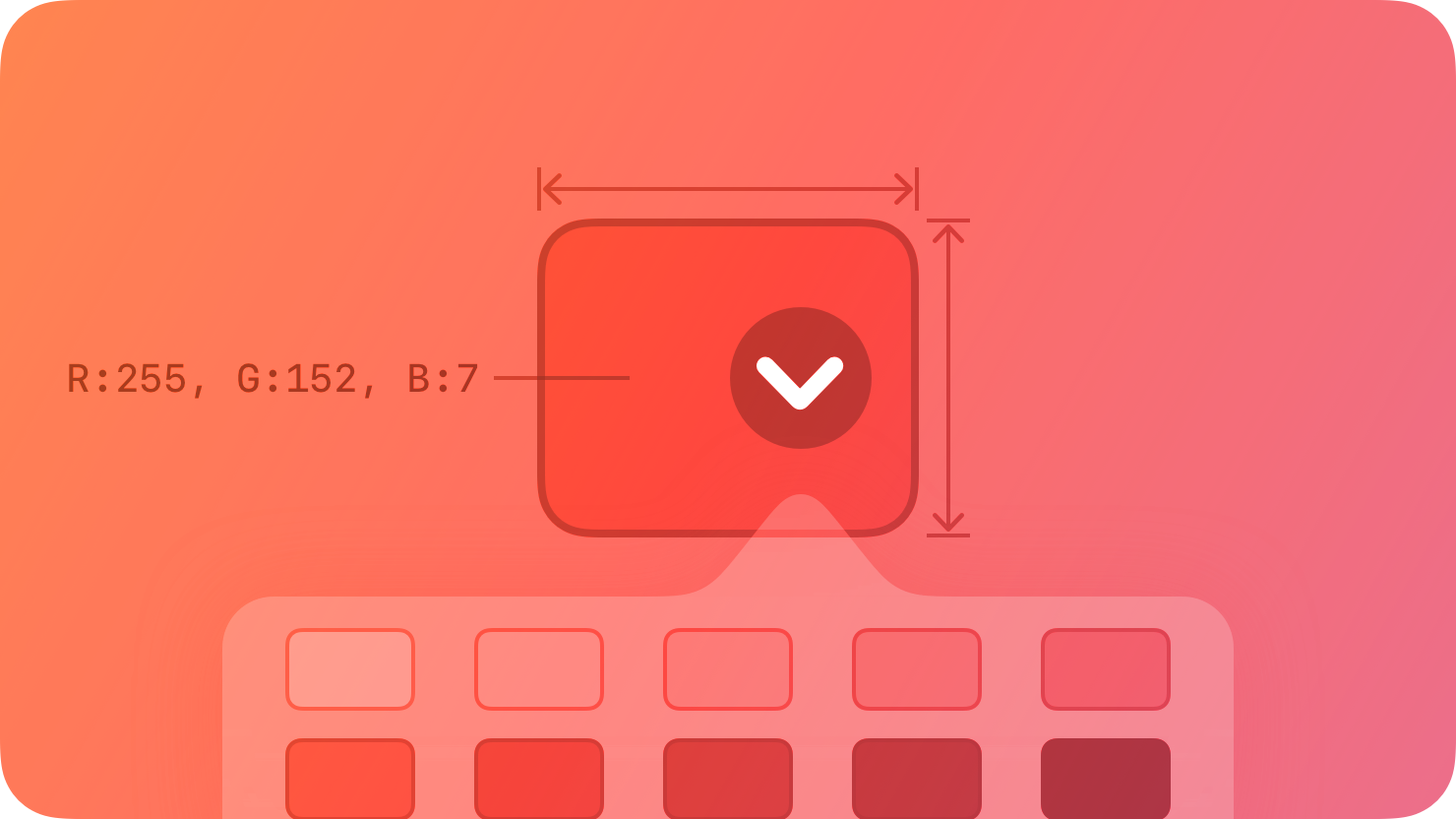 A stylized representation of a color-selection popover extending down from an expanded button. The image is tinted red to subtly reflect the red in the original six-color Apple logo.