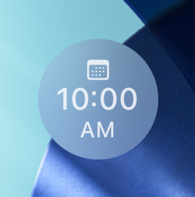 An image of the circular accessory Calendar widget, showing only the time for the next event.