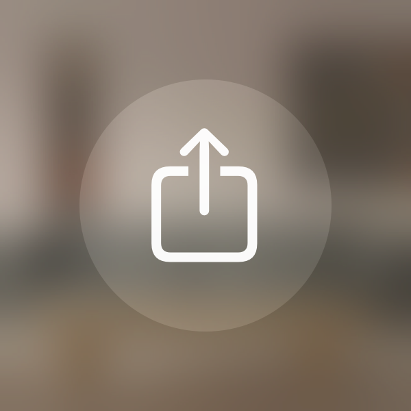 An illustration of a Share button with a translucent background material and a symbol. The symbol uses the default vibrant label color and has very high contrast against the background material.