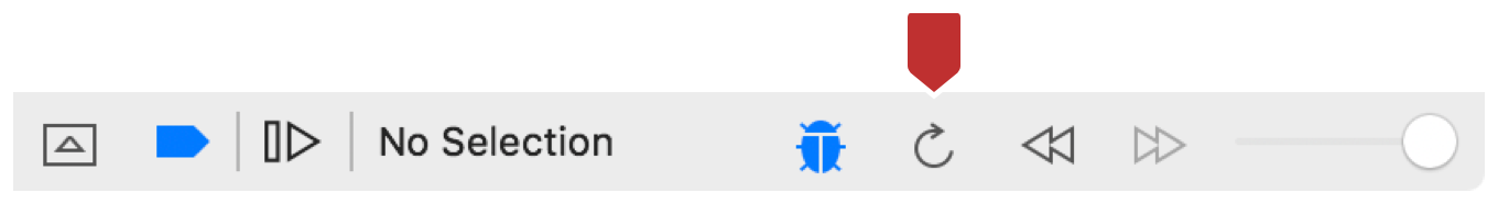 Screenshot of the shader debug bar with the refresh icon marked by a callout.