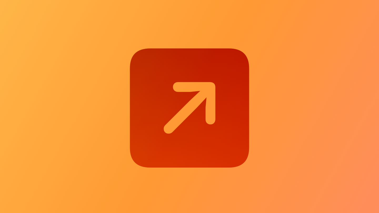 A sketch of a square containing an arrow pointing to the upper-right corner, suggesting a transition to a new state. The image is tinted orange to subtly reflect the orange in the original six-color Apple logo.