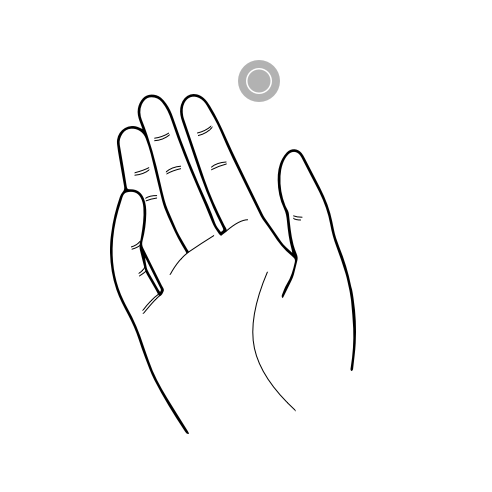 An illustration of a person's open hand with the palm facing upward. A button with a circle icon representing the Home indicator appears above the palm.