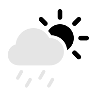 An image of the cloud sun rain fill symbol. The sun is black and the raindrops and cloud are gray to indicate that the sun is in the secondary layer.
