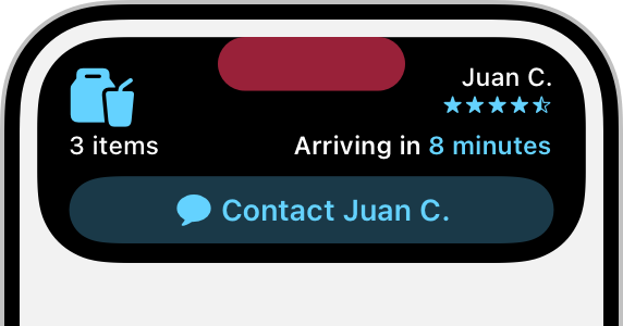 An illustration that shows an expanded presentation of a Live Activity that uses the space next to the TrueDepth camera.