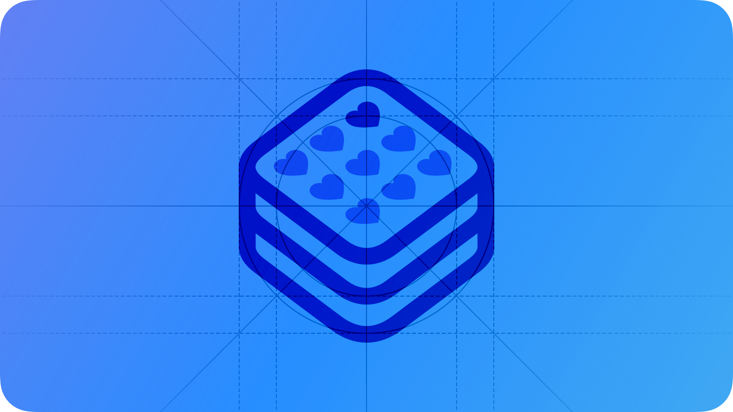 A sketch of the ResearchKit icon. The image is overlaid with rectangular and circular grid lines and is tinted blue to subtly reflect the blue in the original six-color Apple logo.