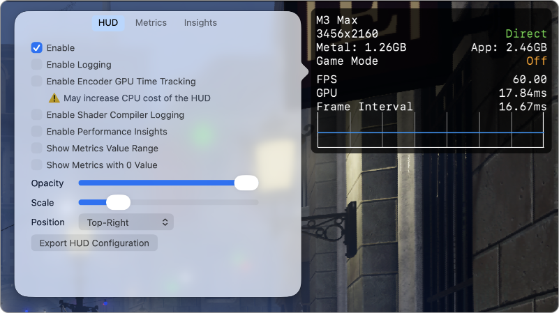 Customizing the Metal Performance HUD | Apple Developer Documentation