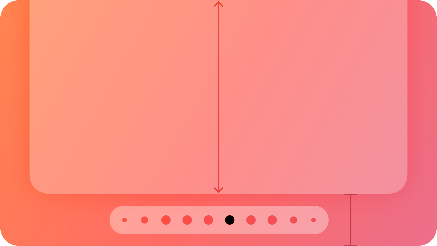 A stylized representation of a page control with an indicator denoting the active page. The image is tinted red to subtly reflect the red in the original six-color Apple logo.