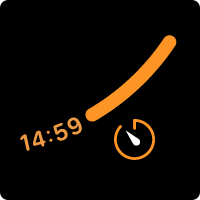 The value fourteen minutes and fifty-nine seconds displayed next to a thin solid bar. The text and the bar appear to follow the curve of the bottom-right quadrant of a circle. The timer app icon appears below the time value.