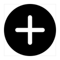 A white plus sign inside a black-filled circle.