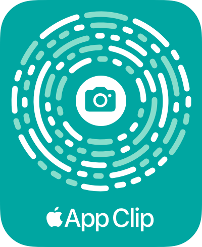 An App Clip Code that uses a badge design with the App Clip logo.