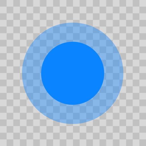 An illustration of two circles centered above a grid. One circle encloses the other. The inner circle has a solid fill. The outer circle is larger than the inner circle, has no outline, and has a semi-transparent fill that allows the background grid to show through. Together, the two circles give the impression that the inner circle is resting upon the outer circle.