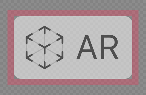 An illustration of the AR badge with the AR glyph and text AR. A frame surrounds the badge to indicate leaving clear space around the badge.