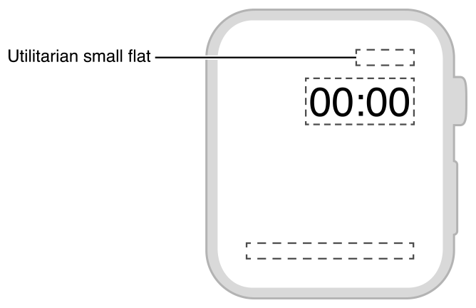 Diagram showing the size and position of a utilitarian small flat complication.