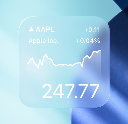 An image of the small Stocks widget on the Home Screen in the clear appearance.