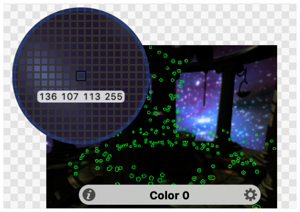 Screenshot of the selected draw's attachment with the targetting reticle hovering over a particular pixel.