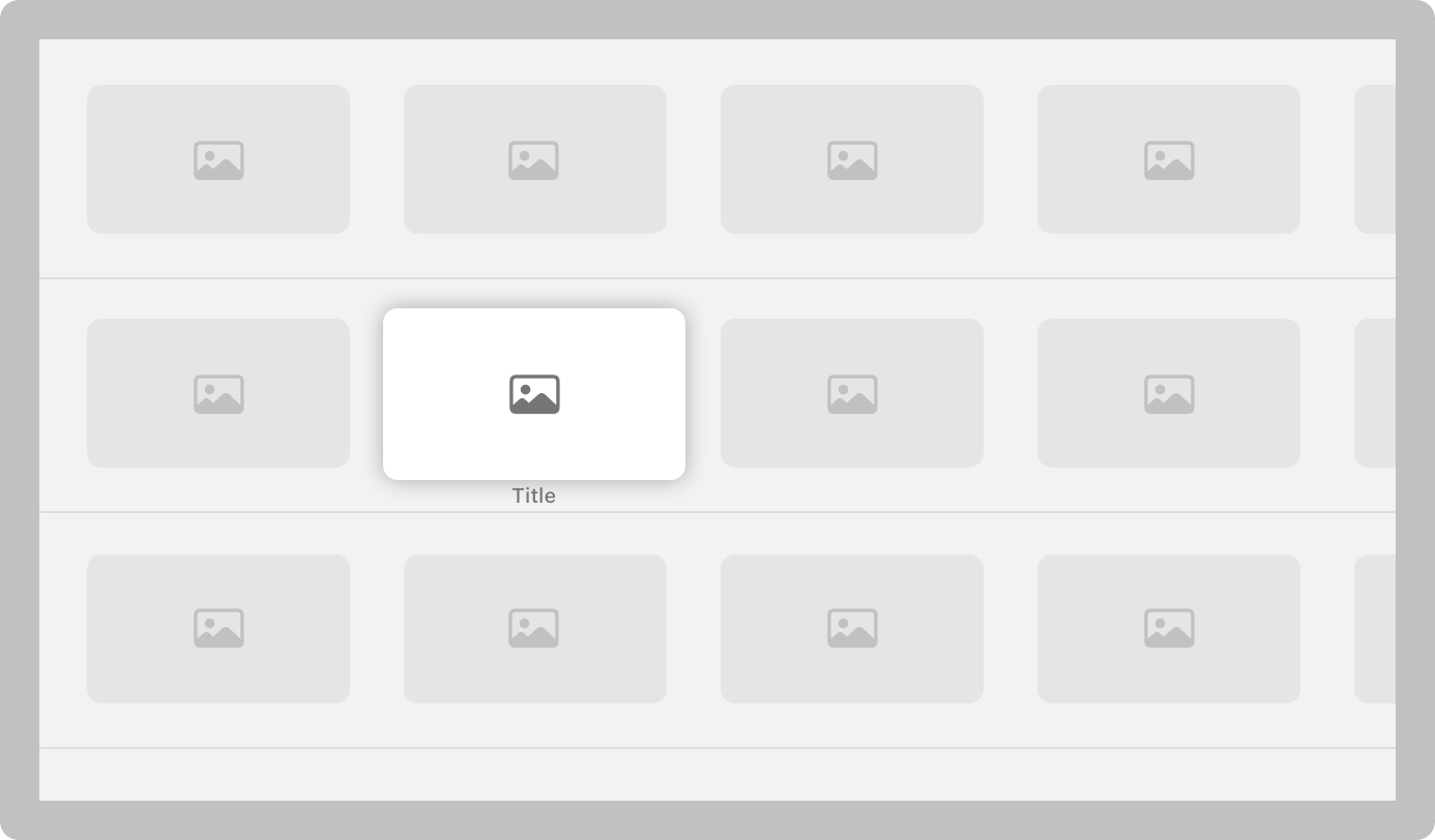 An illustration of Apple TV, displaying a four-column grid of media items. Additional media items are partially visible on the right side of the screen.