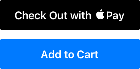 An illustration showing an Apple Pay button positioned correctly above a custom Add to Cart button. Both buttons are the same size.