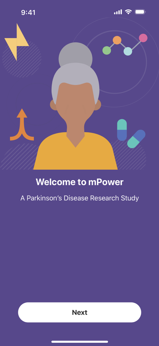 A screenshot that shows a ResearchKit app's introductory screen on iPhone, which invites someone to join a study.