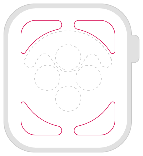Diagram showing the size and position of a graphic corner complication.
