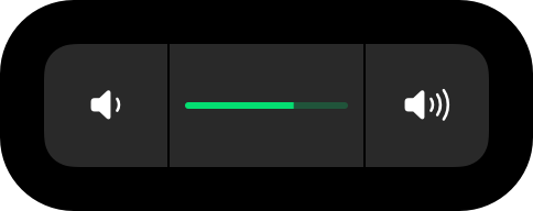 An illustration of a watchOS volume slider with a continuous bar. Two-thirds of the bar is filled with a green highlight color, indicating the volume level.